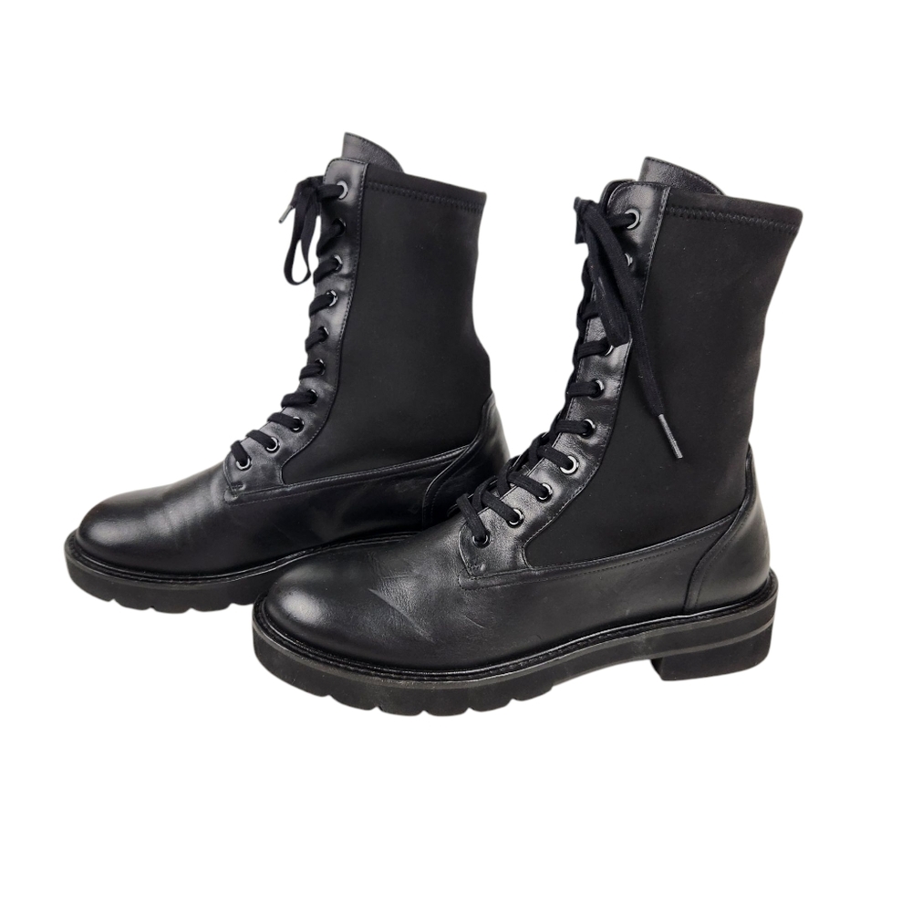 Stuart Weitzman Ande Lift Booties Black Leather Combat Moto Boot Womens Size 8AA